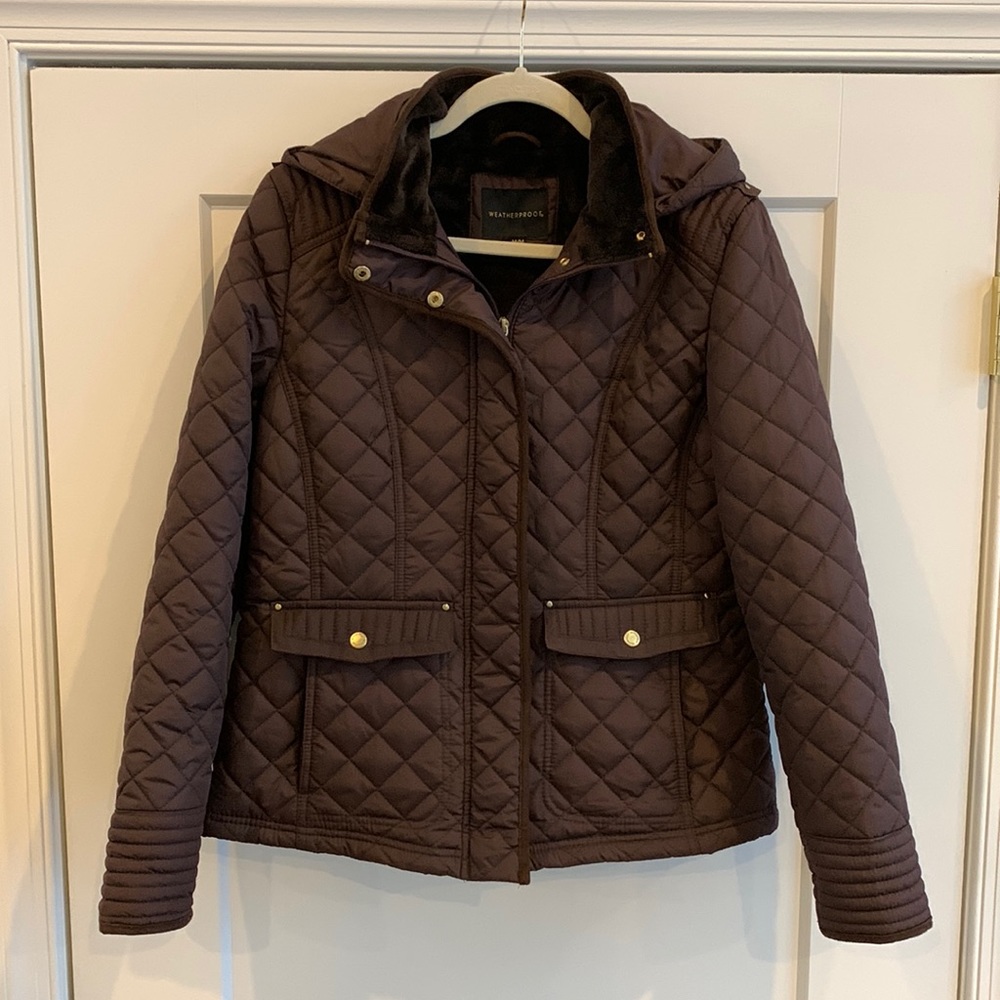 EUC Weatherproof Quilted Jacket with Removable Hood Chocolate Brown Size Medium